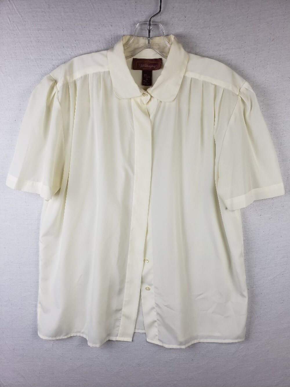Vintage Worthington Korea Blouse Top Semi-Sheer Cream size 14 Retro Victorian